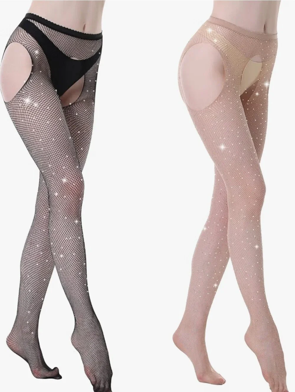 Women’s Rhinestoned Sheer Full-Length Stockings - Black, Brown, Nude
